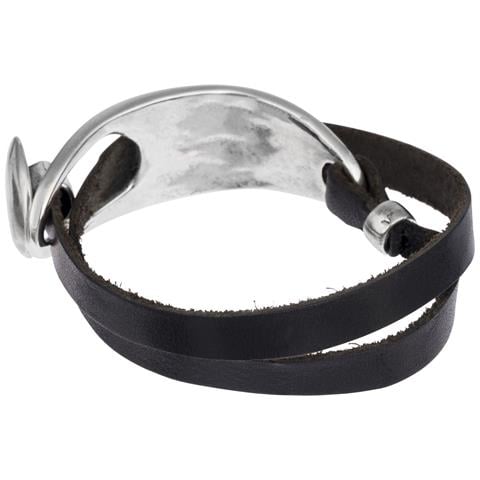 Bracciale In Pelle Nera Argento Gd Doppio Giro - Foto 3