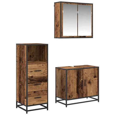 Set di mobili per il bagno con cassetto 3 pcs Legno vecchio - Foto 1