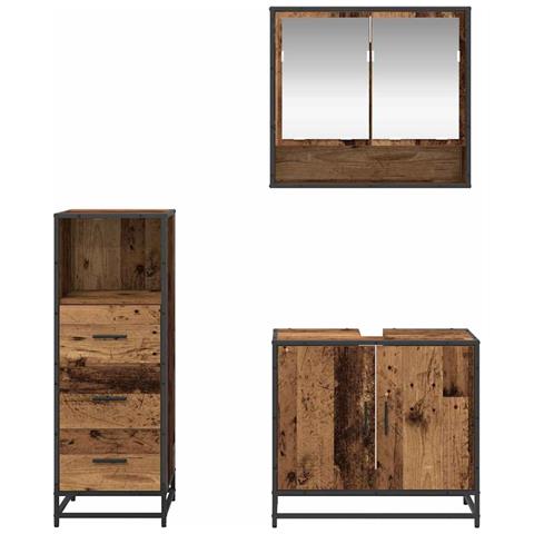 Set di mobili per il bagno con cassetto 3 pcs Legno vecchio - Foto 9