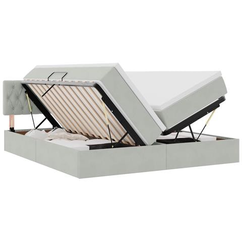 Letto con testiera Grigio chiaro 200 x 200 cm Velluto - Foto 1