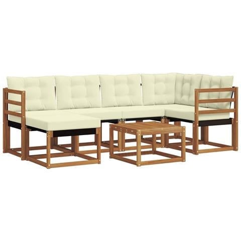 Set di divani da esterno con cuscino 7 pcs Naturale e Crema - Foto 1