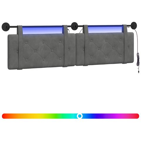 Testiera sospesa Con luce LED Grigio Scuro Velluto - Foto 1