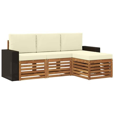 Set di divani da esterno con cuscino 4 pcs Naturale e Crema - Foto 1