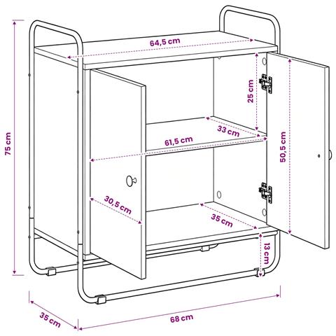 Credenza Sonoma grigio 68 x 35 x 75 cm Legno ingegnerizzato - Foto 8