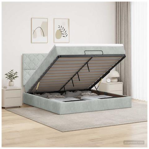 Letto con contenitore LED e materasso Grigio Chiaro - Foto 2