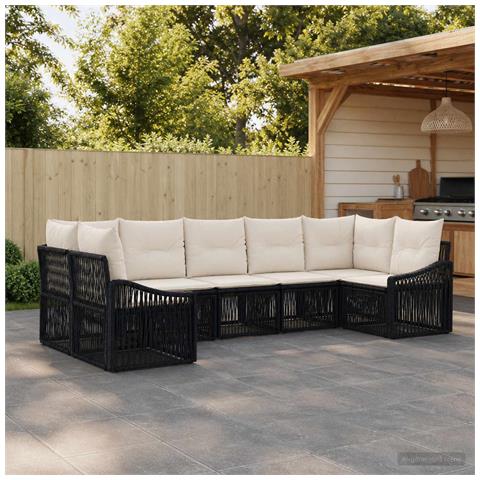 Set Divano da Giardino 7 pz 7-Numero di posti Nero polyrattan - Foto 9