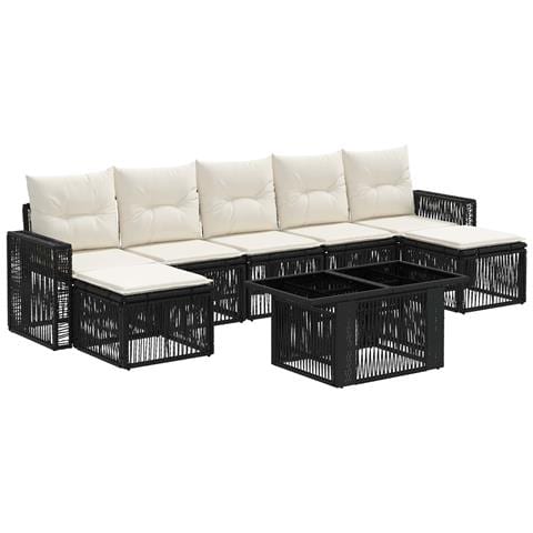 Set Divano da Giardino 8 pz Nero e Bianco Crema polyrattan - Foto 1