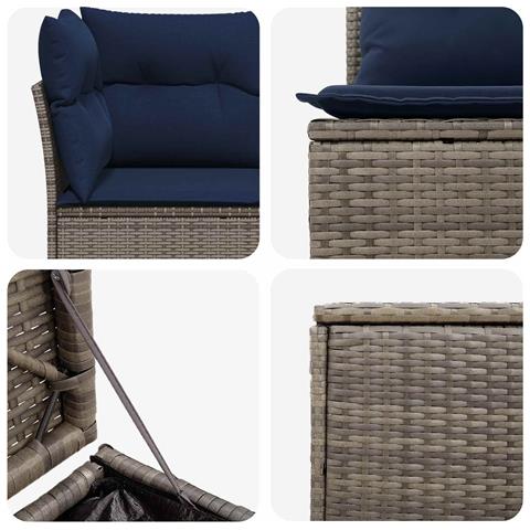 Set di divani 5 pz Grigio e Blu Navy Rattan sintetico e Acciaio - Foto 9