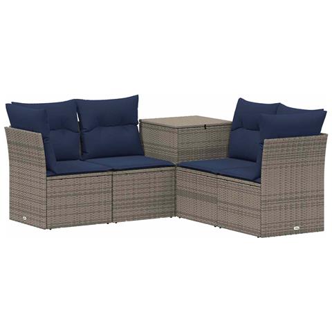 Set di divani 5 pz Grigio e Blu Navy Rattan sintetico e Acciaio - Foto 1