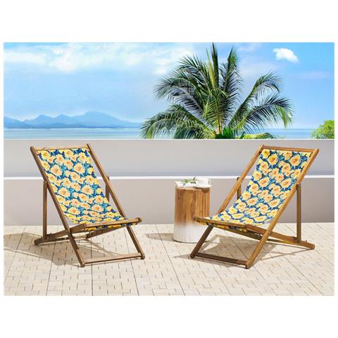 Set Di 2 Sedie A Sdraio Legno Acacia Chiaro Fantasia Fiori Gialli Anzio - Foto 1