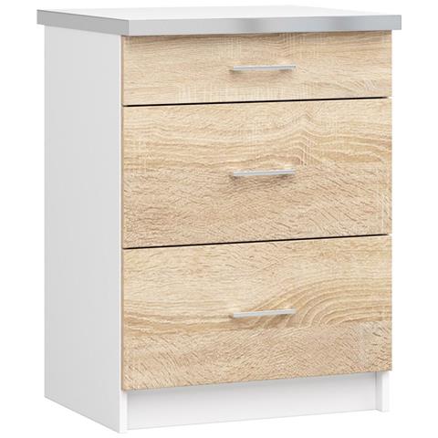 Mobile cucina modulare con piano di lavoro LIMA, 3 cassetti, 60x44,5x82 cm, Colore Bianco e Sonoma Quercia - Foto 1