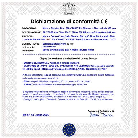 Motoriduttore Destro Titan 230 V Ricambio Cancello Corsa Stelo Di 300 Mm Sblocco A Chiave Dotato Di Staffe E Bulloni D - Foto 5