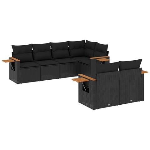 Set Divani Da Giardino Con Cuscini 7pz Nero Polyrattan - Foto 1