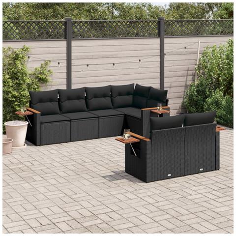 Set Divani Da Giardino Con Cuscini 7pz Nero Polyrattan - Foto 3