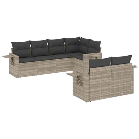 Set Divani da Giardino 7pz con Cuscini Grigio Chiaro Polyrattan - Foto 1