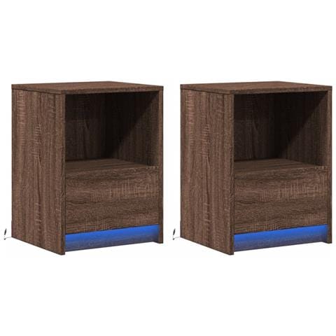 Comodini Con Luci Led 2pz Rovere Marrone In Legno Multistrato - Foto 3
