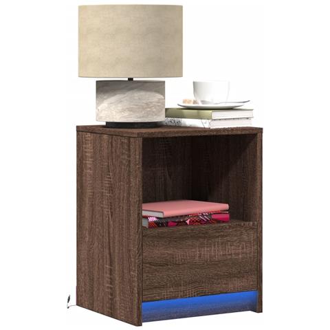 Comodini Con Luci Led 2pz Rovere Marrone In Legno Multistrato - Foto 1
