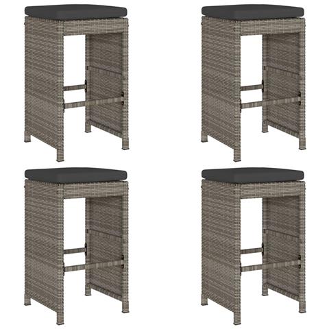 Sgabelli da Bar con Cuscini 4 pz Grigi in Polyrattan - Foto 1