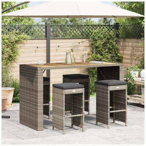 Sgabelli da Bar con Cuscini 4 pz Grigi in Polyrattan - Foto 9