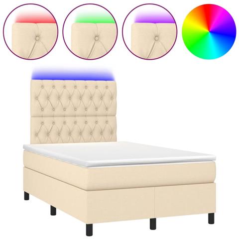 Letto a Molle con Materasso e LED Crema 120x190 cm in Tessuto - Foto 1
