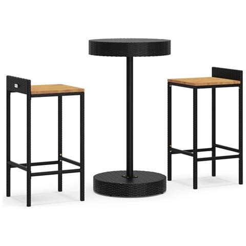 Set Bar Giardino 3 Pz Nero Polyrattan E Legno Massello Acacia - Foto 2