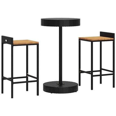 Set Bar Giardino 3 Pz Nero Polyrattan E Legno Massello Acacia - Foto 3