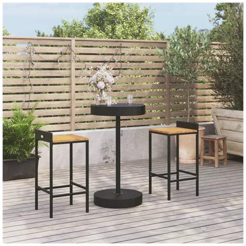 Set Bar Giardino 3 Pz Nero Polyrattan E Legno Massello Acacia - Foto 1