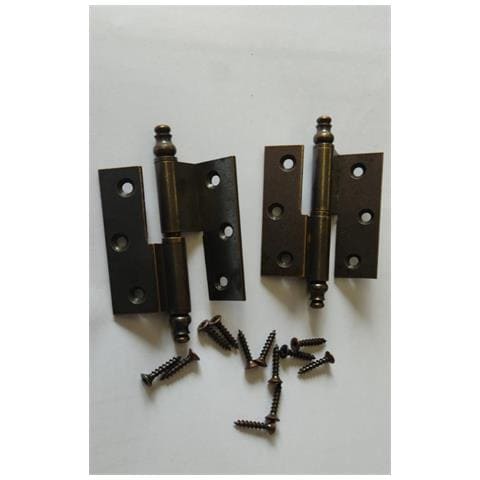 2 Pezzi - Cerniere Destre Con Testina 50x40mm - Collo Alto - In Ottone Bronzato Con Viti - Foto 1