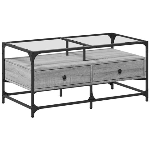 Lusso Casadino -  Tavolino Con Piano In Vetro Grigio Cemento 98,5x50x45cm Acciaio - Foto 1