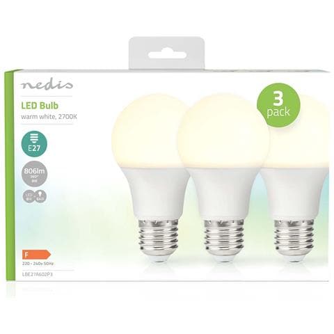 Confezione Da 3 Lampadine Led 8 W E27 A60 806 Lm 2700 K Stile Retrò Smerigliato, Bianco - Foto 3