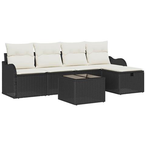Set da Divano da Giardino  a 6 pezzi con Cuscini Rattan Nero, Divano da Giardino a 2 posti  con Spazio di Stoccaggio & Cuscini Rattan Nero - Foto 1