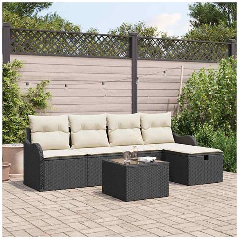 Set da Divano da Giardino  a 6 pezzi con Cuscini Rattan Nero, Divano da Giardino a 2 posti  con Spazio di Stoccaggio & Cuscini Rattan Nero - Foto 2