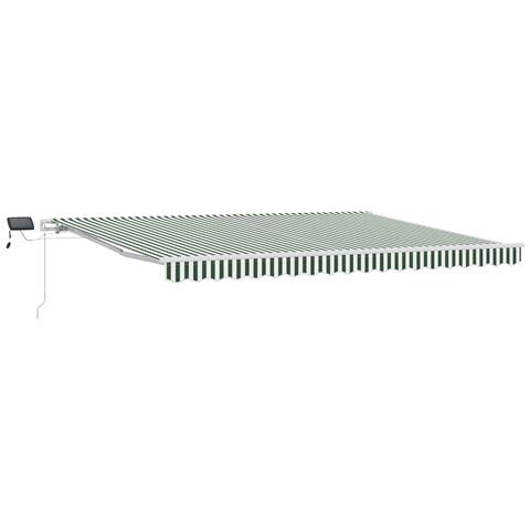Tenda Manuale Retrattile  con LED Verde e Bianco 450x300 cm, Tessuto di Ricambio per Tenda  per Struttura 4,5x3 m Verde e Bianco - Foto 1