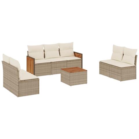 Set Divano da Giardino 8 pz con Cuscini Beige in Polyrattan - Foto 1