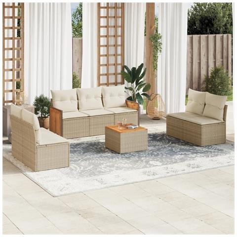 Set Divano da Giardino 8 pz con Cuscini Beige in Polyrattan - Foto 2
