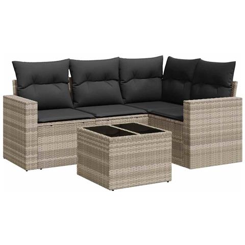 Set Divano da Giardino 5pz con Cuscini Grigio Chiaro Polyrattan - Foto 1