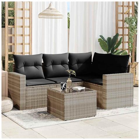 Set Divano da Giardino 5pz con Cuscini Grigio Chiaro Polyrattan - Foto 2