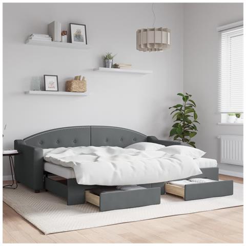 Divano Letto Estraibile Cassetti Grigio Scuro 80x200cm Tessuto - Foto 2