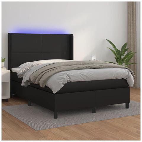 Giroletto a Molle con Materasso e LED Nero 140x200cm Similpelle - Foto 2