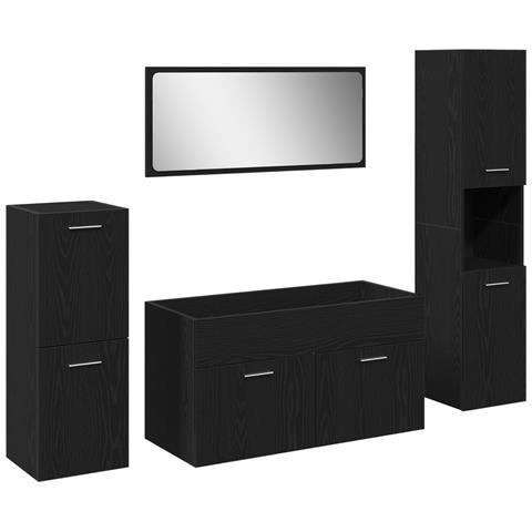 Set di mobili per bagno in 4 pezzi rovere nero legno ingegnerizzato - Foto 1