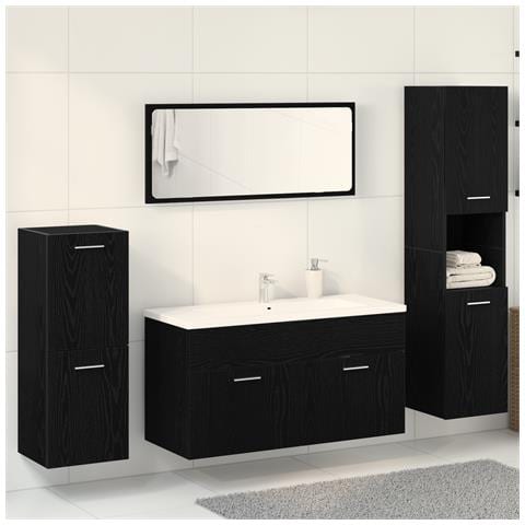 Set di mobili per bagno in 4 pezzi rovere nero legno ingegnerizzato - Foto 2