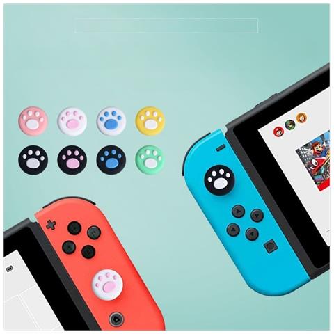 Set Di 4 Protezioni Joystick Paradise Switch 2 - Copri-levette In Silicone A Forma Di Zampa Di Gatto Blue+black - Foto 2
