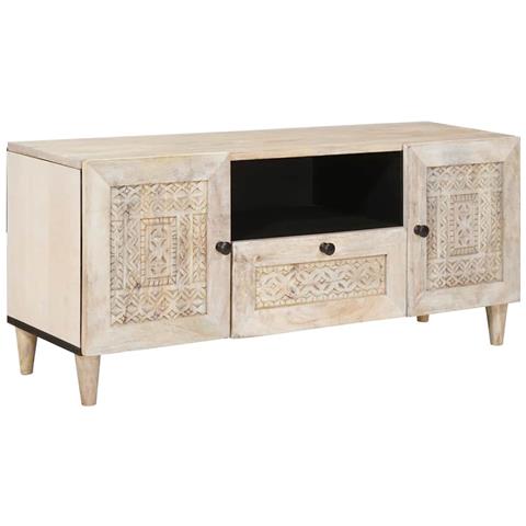 Mobile TV Bianco 105 x 33 x 46 cm legno massello di mango - Foto 1