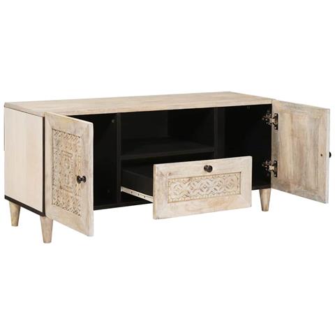 Mobile TV Bianco 105 x 33 x 46 cm legno massello di mango - Foto 2