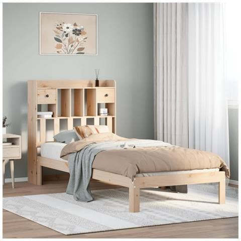 Letto Libreria senza Materasso 90x190 cm Legno Massello Pino - Foto 2