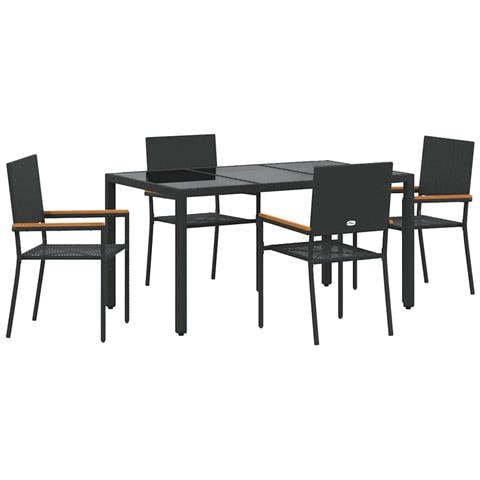 Set da Pranzo per Giardino 5 pcs Nero 150 x 90 x 75 cm - Foto 1