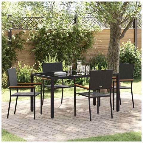 Set da Pranzo per Giardino 5 pcs Nero 150 x 90 x 75 cm - Foto 2
