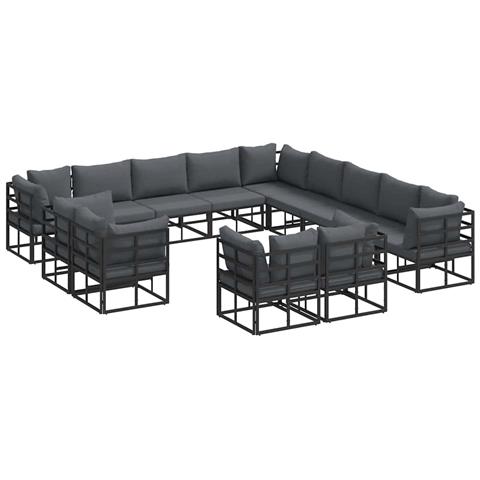 Set Divano da Giardino con cuscino 13 pcs Nero Alluminio - Foto 1