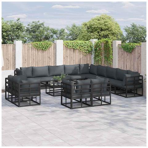 Set Divano da Giardino con cuscino 13 pcs Nero Alluminio - Foto 2