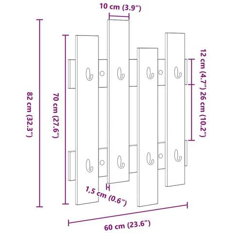 Appendiabiti a muro rovere artigianale 60 x 3 x 82 cm - Foto 9